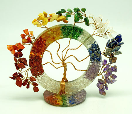 Tree of Life Design in a Circle of Chakra Stones